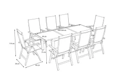 VILLANA Garten-Essgruppe, silber/anthrazit, Alu/ Eukalyptus, Ausziehtisch 160/220 x 90 cm, inkl 8 Klappstühle, FSC®-zertifiziertes Produkt