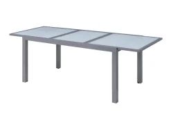 VILLANA Garten-Essgruppe, silber/anthrazit, Alu/ Eukalyptus, Ausziehtisch 160/220 x 90 cm, inkl 8 Klappstühle, FSC®-zertifiziertes Produkt