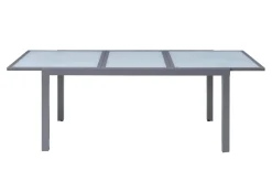 VILLANA Garten-Essgruppe, silber/anthrazit, Alu/ Eukalyptus, Ausziehtisch 160/220 x 90 cm, inkl 8 Klappstühle, FSC®-zertifiziertes Produkt