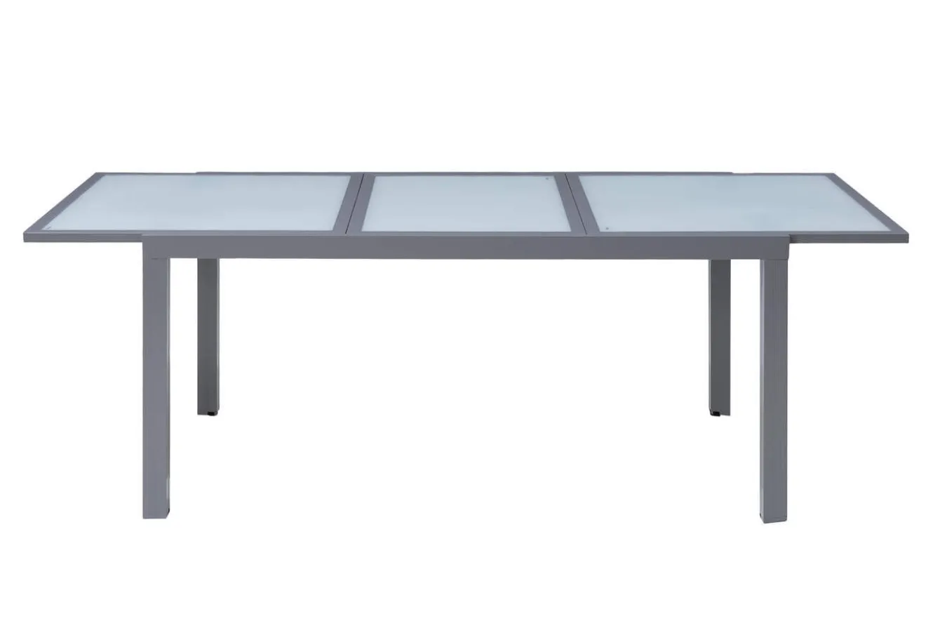 VILLANA Garten-Essgruppe, silber/anthrazit, Alu/ Eukalyptus, Ausziehtisch 160/220 x 90 cm, inkl 8 Klappstühle, FSC®-zertifiziertes Produkt