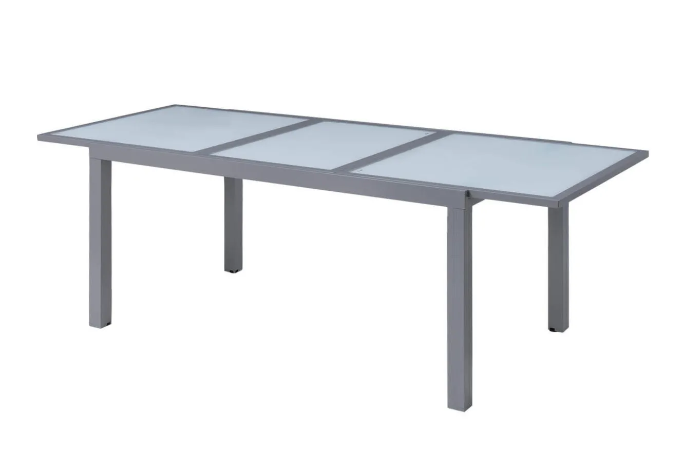 VILLANA Garten-Essgruppe, silber/anthrazit, Alu/Eukalyptus, Ausziehtisch 160/220 x 90 cm, inkl. 4 Klappstühle, FSC®-zertifiziertes Produkt