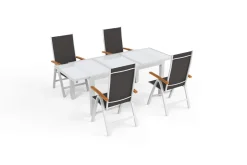 VILLANA Garten-Essgruppe, silber/anthrazit, Alu/Eukalyptus, Ausziehtisch 160/220 x 90 cm, inkl. 4 Klappstühle, FSC®-zertifiziertes Produkt