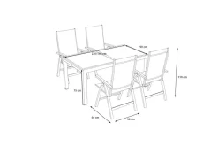 VILLANA Garten-Essgruppe, silber/anthrazit, Alu/Eukalyptus, Ausziehtisch 160/220 x 90 cm, inkl. 4 Klappstühle, FSC®-zertifiziertes Produkt