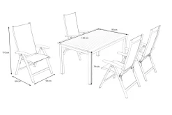 VILLANA Garten-Essgruppe, silber/schwarz, Alu / Akazie, Gartentisch 150 x 90 cm, 4 Klappstühle, FSC®-zertifiziertes Produkt