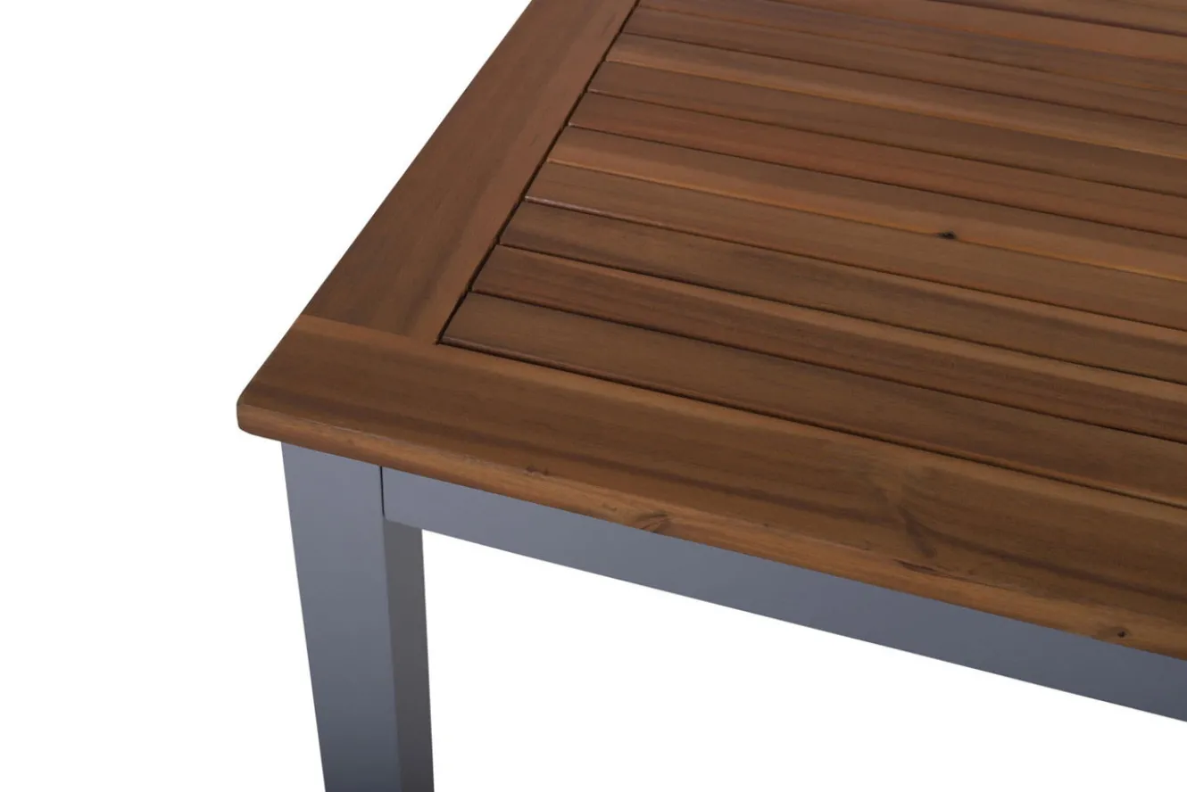 VILLANA Garten-Essgruppe, silber/schwarz, Alu / Akazie, Gartentisch 150 x 90 cm, 4 Klappstühle, FSC®-zertifiziertes Produkt