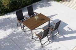 VILLANA Garten-Essgruppe, silber/schwarz, Alu / Akazie, Gartentisch 150 x 90 cm, 4 Klappstühle, FSC®-zertifiziertes Produkt