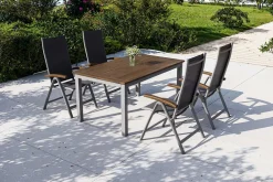 VILLANA Garten-Essgruppe, silber/schwarz, Alu / Akazie, Gartentisch 150 x 90 cm, 4 Klappstühle, FSC®-zertifiziertes Produkt