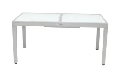 VILLANA Garten-Essgruppe, weiß/silber, Aluminium/Sicherheitsglas, Ausziehtisch 160/220 x 90 cm, 6 Klappstühle, FSC®-zertifiziertes Produkt