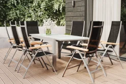 VILLANA Garten-Essgruppe, weiß/silber, Aluminium/Sicherheitsglas, Ausziehtisch 160/220 x 90 cm, 8 Klappstühle, FSC®-zertifiziertes Produkt