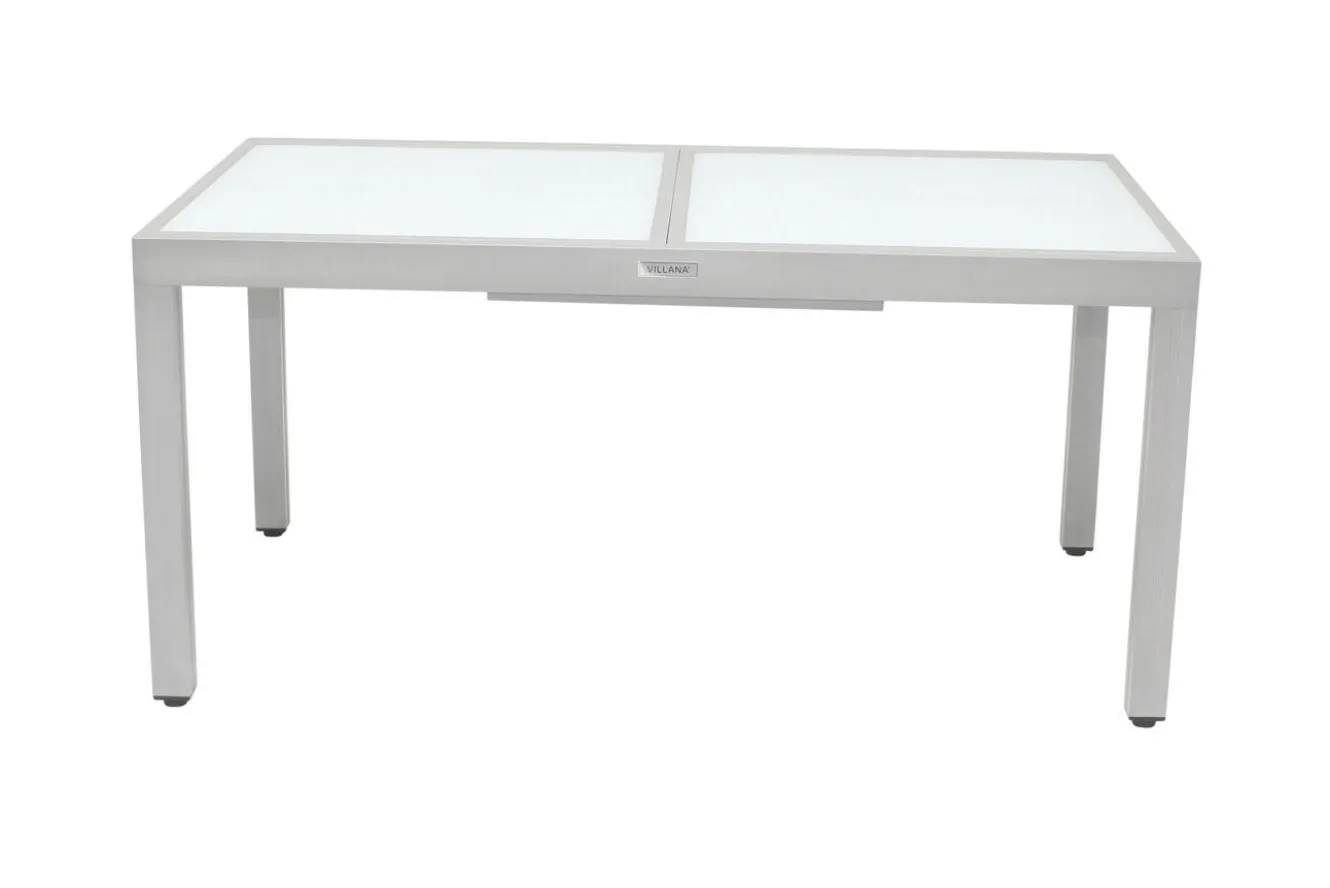 VILLANA Garten-Essgruppe, weiß/silber, Aluminium/Sicherheitsglas, Ausziehtisch 160/220 x 90 cm, 8 Klappstühle, FSC®-zertifiziertes Produkt