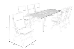 VILLANA Lagos Garten-Essgruppe, schwarz/dunkelgrau, Alu/Eukalyptus/Textilene, 150/200 x 90 cm, ausziehbar, klappbar, witterungsbeständig, FSC®-zertifiziertes Produkt