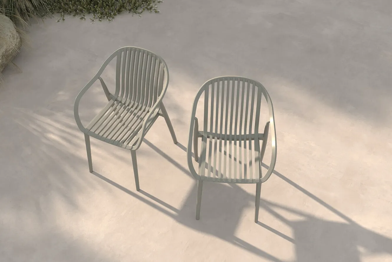 VILLANA Pico Curve Balkon-Set, grau, Kunststoff, Tisch Ø 70 cm und 2 Stapelsessel, UV- und wetterfest