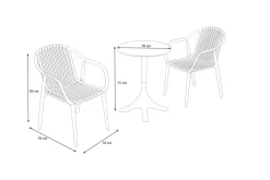 VILLANA Pico Curve Balkon-Set, grau, Kunststoff, Tisch Ø 70 cm und 2 Stapelsessel, UV- und wetterfest