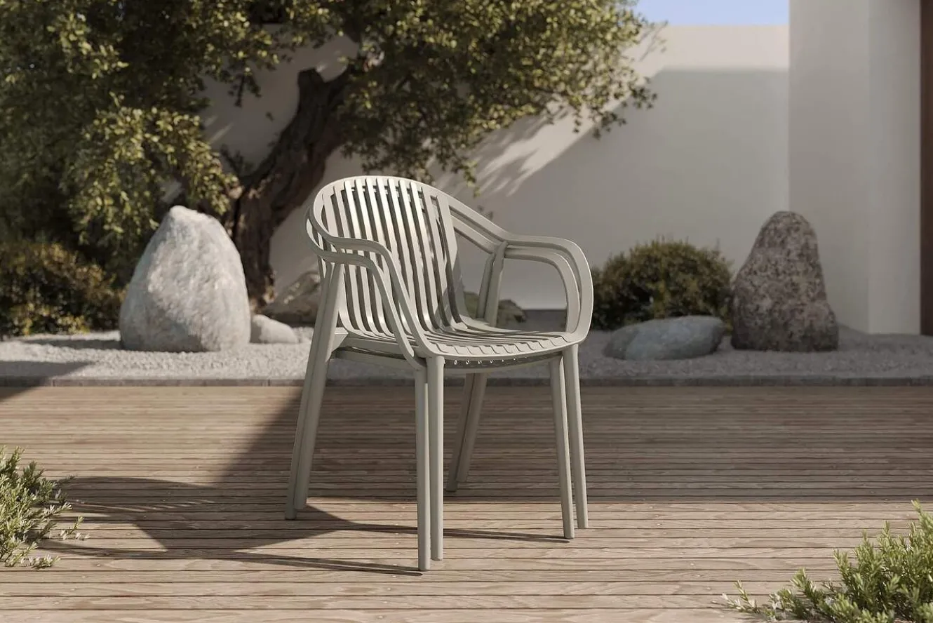 VILLANA Pico Curve Balkon-Set, grau, Kunststoff, Tisch Ø 70 cm und 2 Stapelsessel, UV- und wetterfest