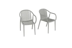 VILLANA Pico Curve Balkon-Set, grau, Kunststoff, Tisch Ø 70 cm und 2 Stapelsessel, UV- und wetterfest