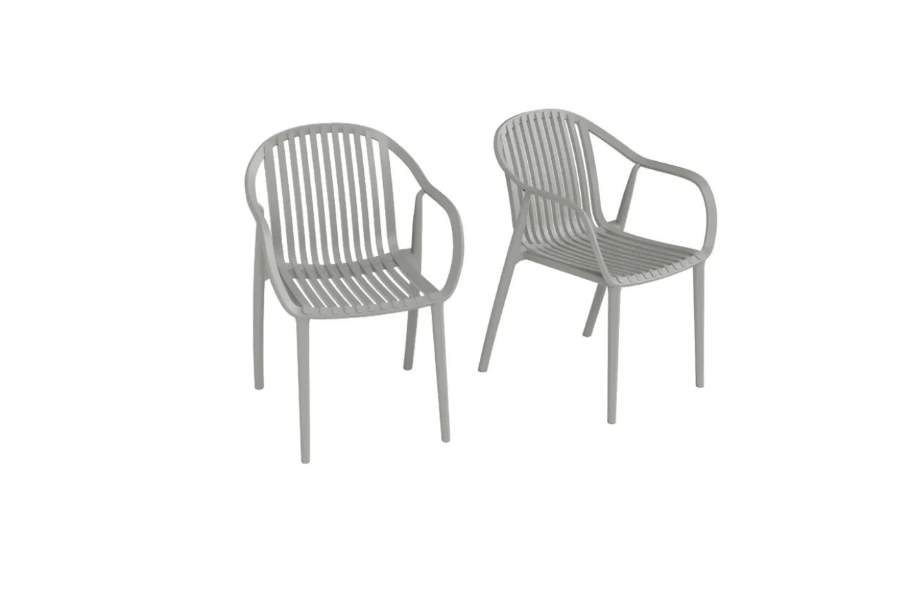 VILLANA Pico Curve Balkon-Set, grau, Kunststoff, Tisch Ø 70 cm und 2 Stapelsessel, UV- und wetterfest