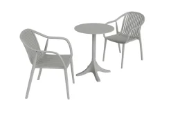 VILLANA Pico Curve Balkon-Set, grau, Kunststoff, Tisch Ø 70 cm und 2 Stapelsessel, UV- und wetterfest