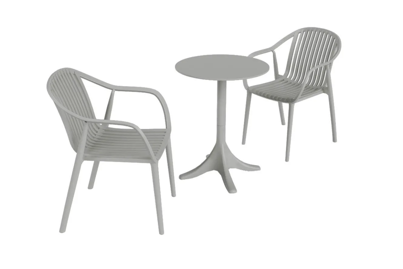 VILLANA Pico Curve Balkon-Set, grau, Kunststoff, Tisch Ø 70 cm und 2 Stapelsessel, UV- und wetterfest
