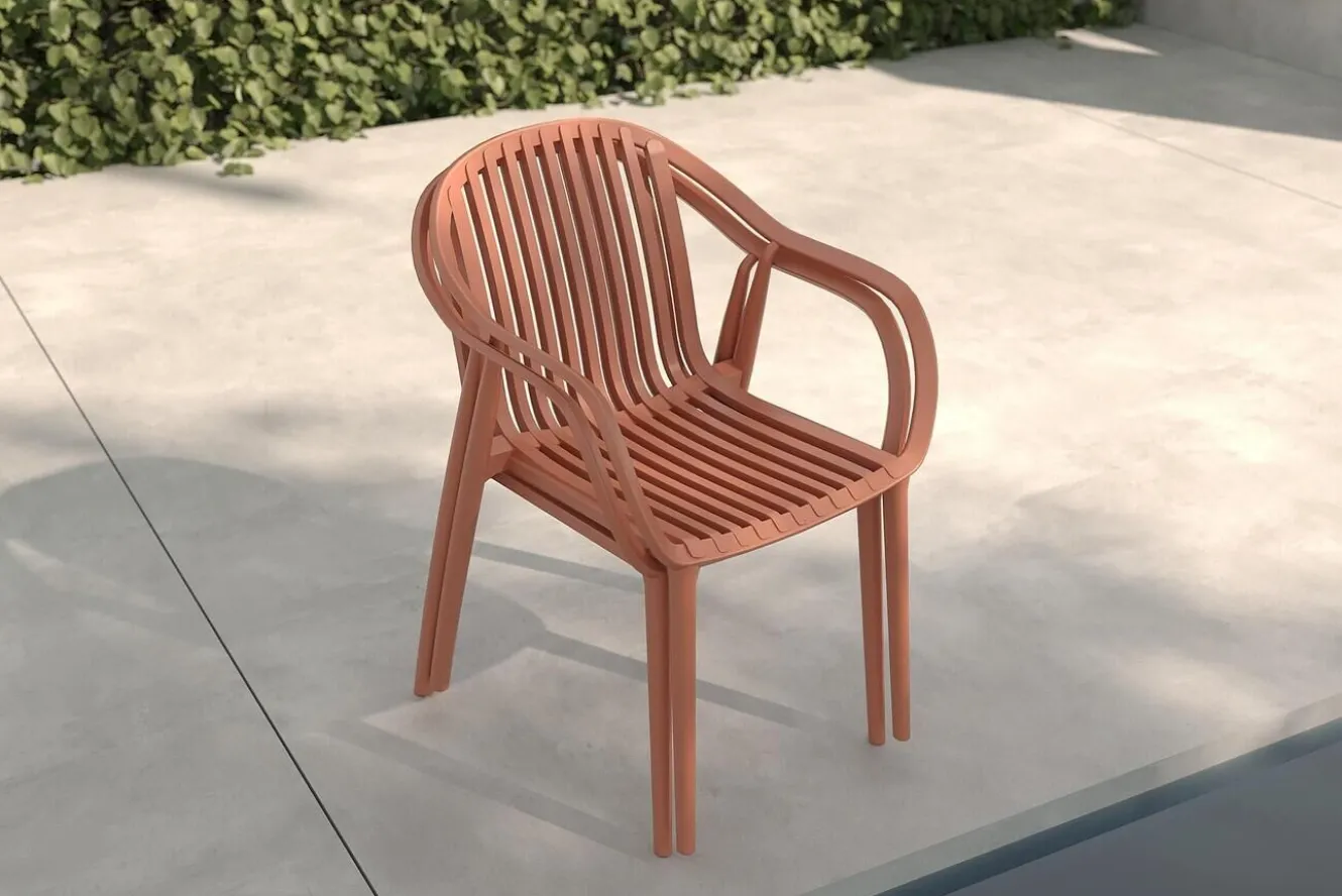 VILLANA Pico Curve Stapelsessel 2er-Set, ziegelrot, Kunststoff, 56,5 x 59,5 x 83 cm, stapelbar, UV-beständig