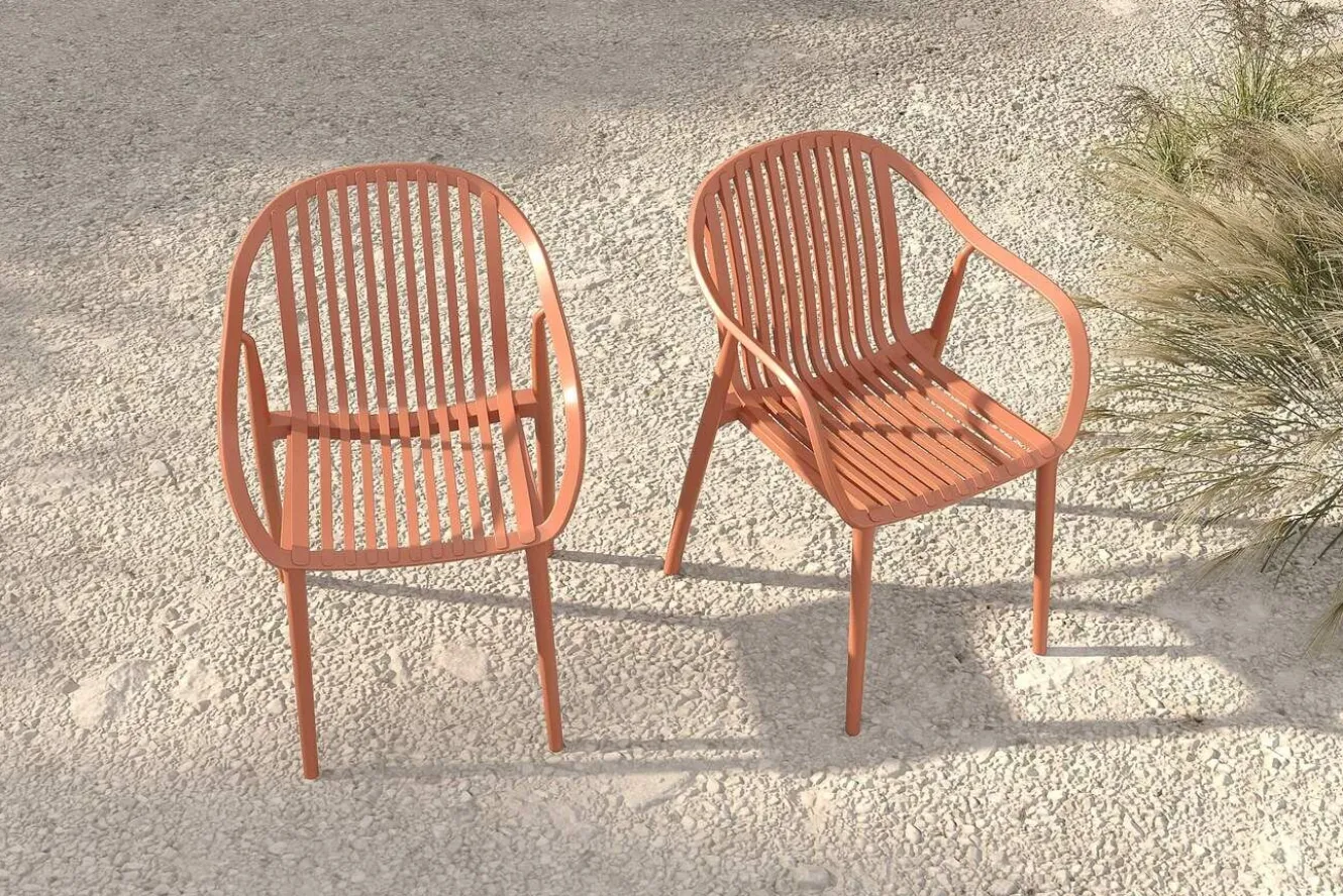 VILLANA Pico Curve Stapelsessel 2er-Set, ziegelrot, Kunststoff, 56,5 x 59,5 x 83 cm, stapelbar, UV-beständig