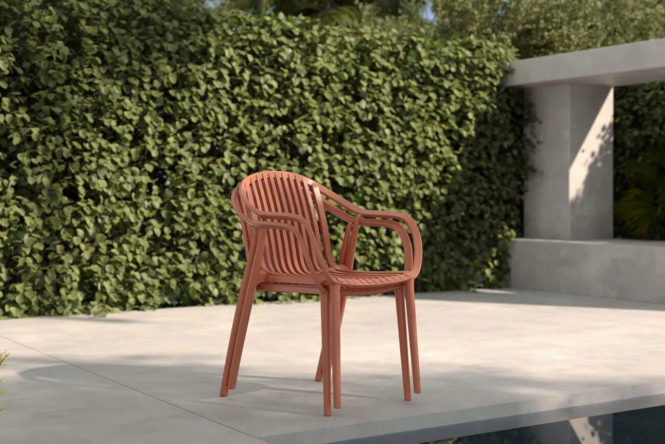 VILLANA Pico Curve Stapelsessel 2er-Set, ziegelrot, Kunststoff, 56,5 x 59,5 x 83 cm, stapelbar, UV-beständig