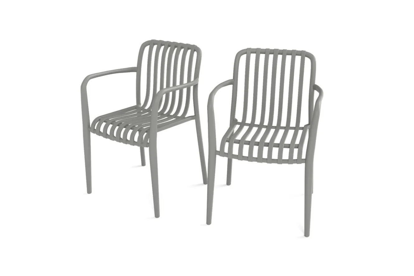 VILLANA Pico Soft Balkon-Set, grau, Kunststoff, Tisch Ø 70 cm und 2 Stapelsessel, UV-beständig, wetterfest