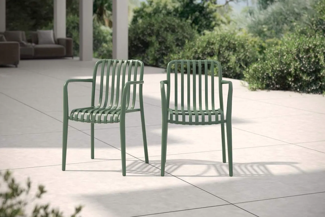 VILLANA Pico Soft Stapelsessel 2er-Set, pestogrün, Kunststoff, 54 x 58,5 x 80,5 cm, stapelbar, UV-beständig