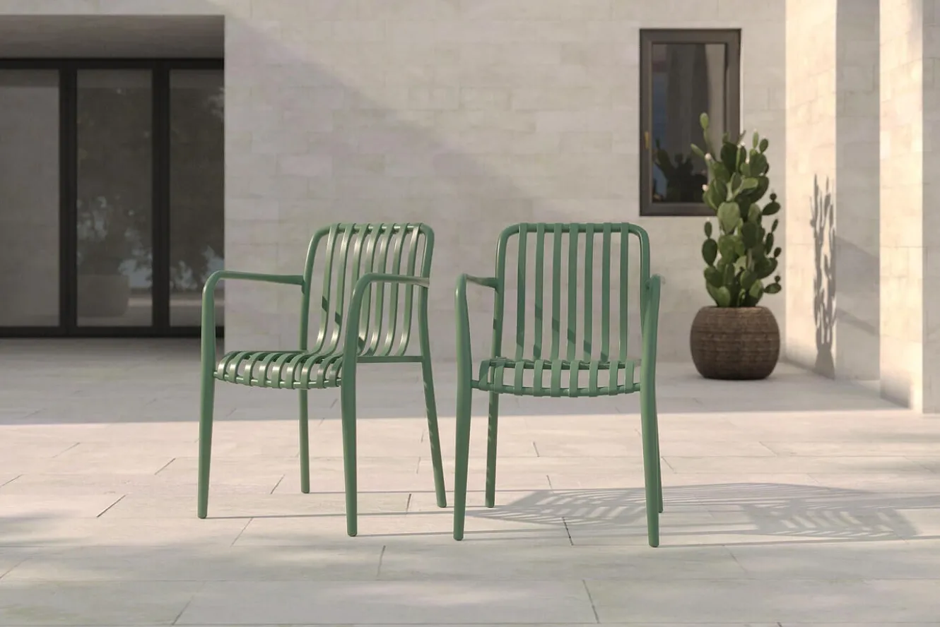 VILLANA Pico Soft Stapelsessel 2er-Set, pestogrün, Kunststoff, 54 x 58,5 x 80,5 cm, stapelbar, UV-beständig