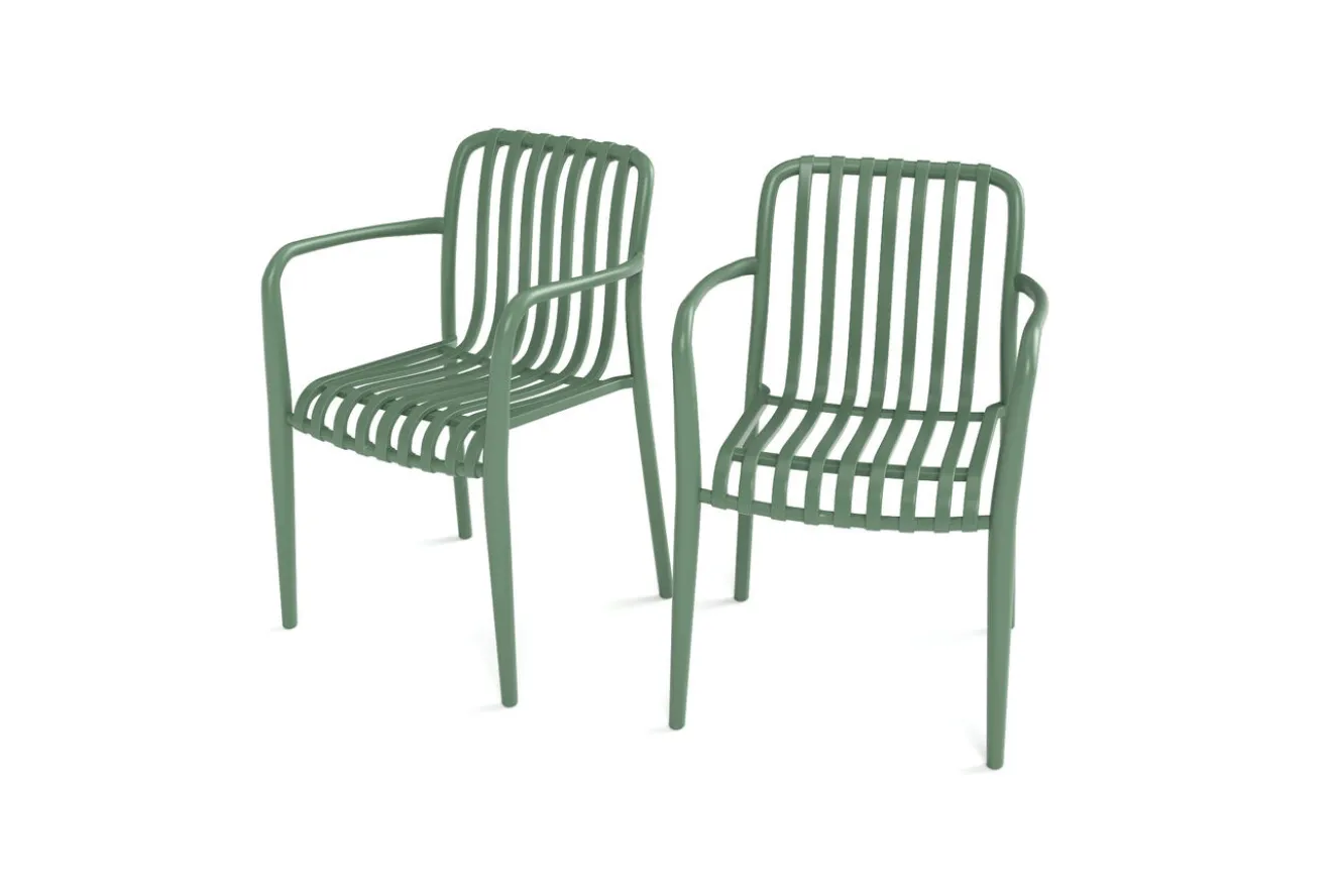 VILLANA Pico Soft Stapelsessel 2er-Set, pestogrün, Kunststoff, 54 x 58,5 x 80,5 cm, stapelbar, UV-beständig