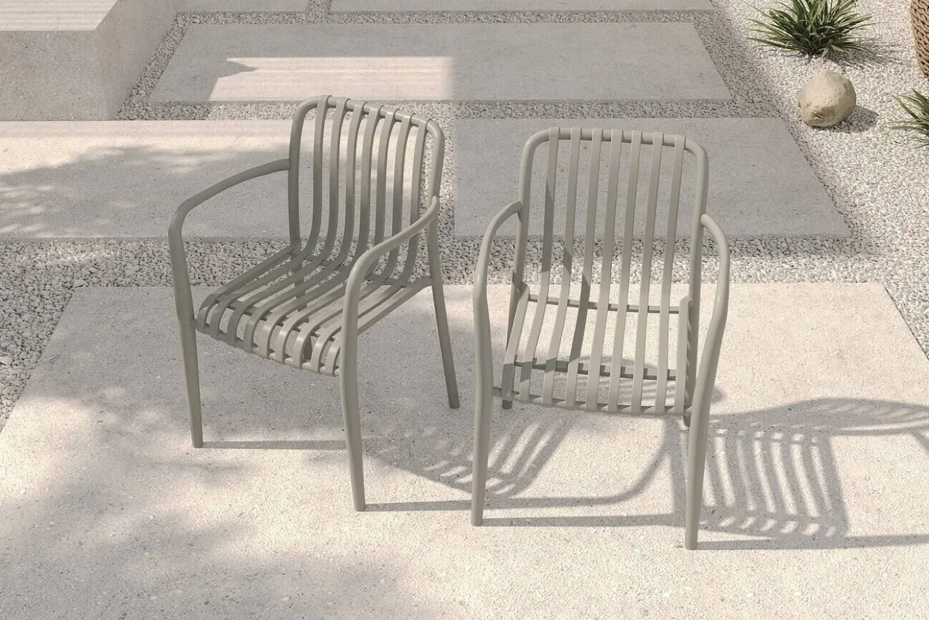 VILLANA Pico Soft Stapelsessel 2er-Set, grau, Kunststoff, 54 x 58,5 x 80,5 cm, stapelbar, UV-beständig