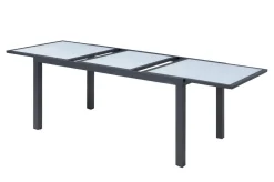 VILLANA Sylvania Ausziehtisch, anthrazit/weiß, Aluminium/Sicherheitsglas, 160/220 x 90 cm, Pulverbeschichtet, UV-Beständig, Mit Fußkappen