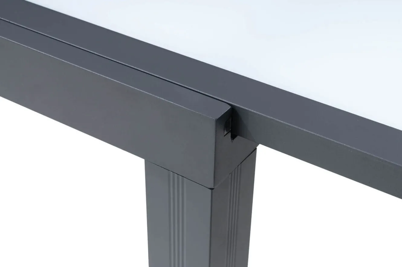 VILLANA Sylvania Ausziehtisch, anthrazit/weiß, Aluminium/Sicherheitsglas, 160/220 x 90 cm, Pulverbeschichtet, UV-Beständig, Mit Fußkappen