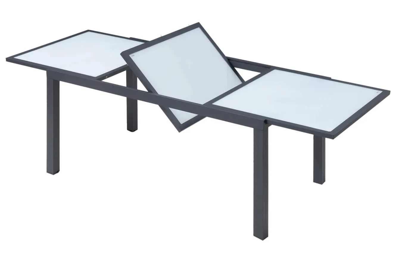 VILLANA Sylvania Ausziehtisch, anthrazit/weiß, Aluminium/Sicherheitsglas, 160/220 x 90 cm, Pulverbeschichtet, UV-Beständig, Mit Fußkappen