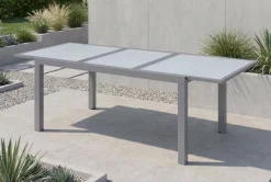VILLANA Sylvania Ausziehtisch, silber/weiß, Alu/Sicherheitsglas, 160/220x90 cm, Flügelmechanismus