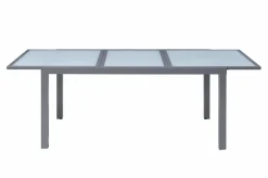 VILLANA Sylvania Ausziehtisch, silber/weiß, Alu/Sicherheitsglas, 160/220x90 cm, Flügelmechanismus