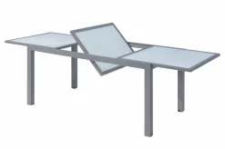 VILLANA Sylvania Ausziehtisch, silber/weiß, Alu/Sicherheitsglas, 160/220x90 cm, Flügelmechanismus
