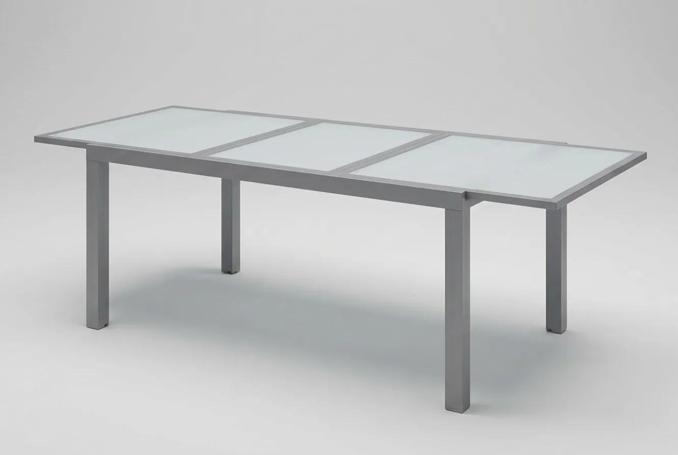 VILLANA Sylvania Ausziehtisch, silber/weiß, Alu/Sicherheitsglas, 160/220x90 cm, Flügelmechanismus