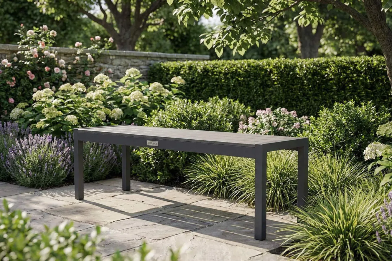 VILLANA Sylvania Bank, anthrazit, Alu/Holzimitat, 135x40x45 cm, für bis zu 3 Personen