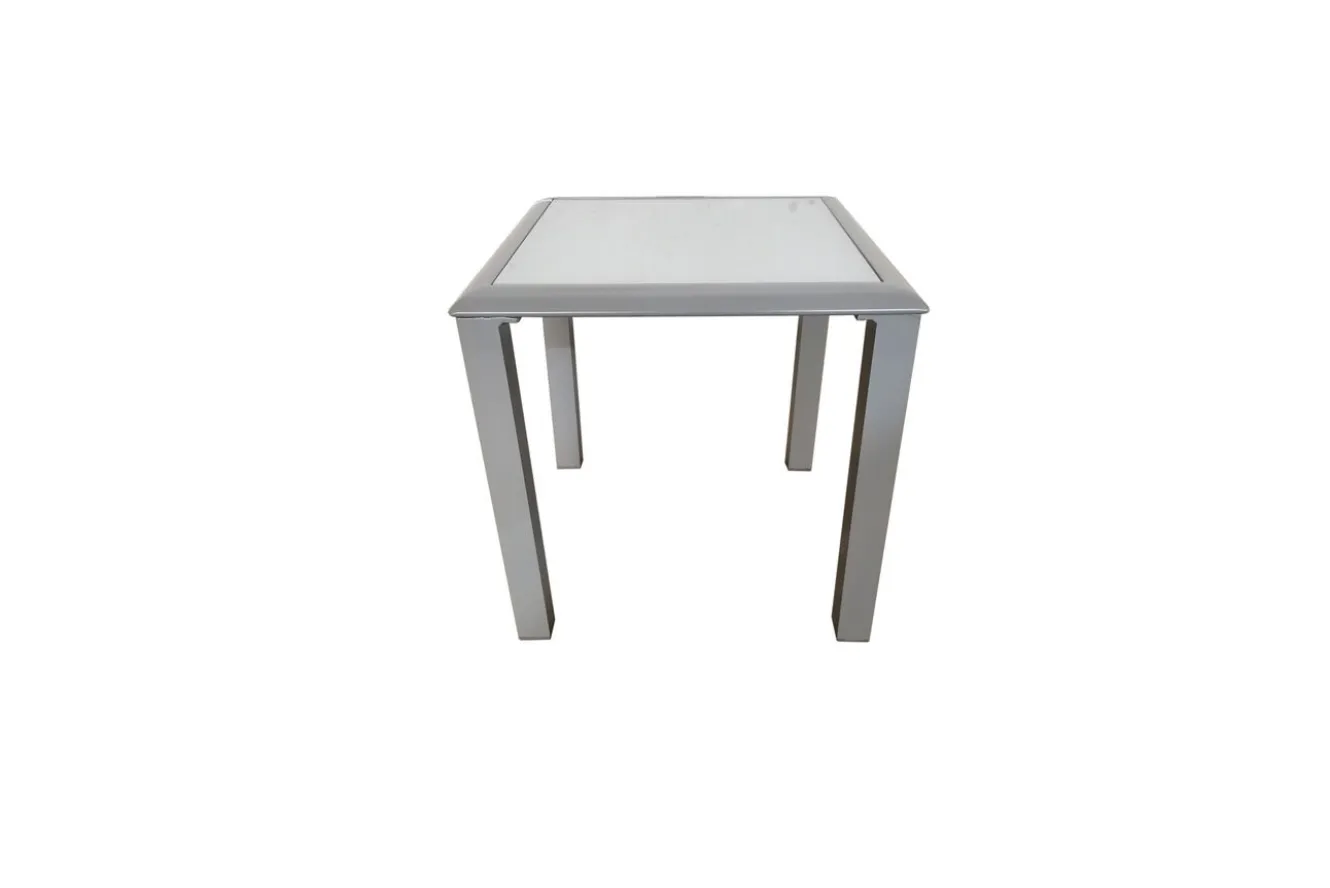 VILLANA Sylvania Beistelltisch, silber/weiß, Aluminium/Sicherheitsglas, 45 x 45 x 45 cm