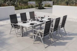 Villana Sylvania Garten-Essgruppe, 6 Personen, ausziehbarer Tisch 160–220 cm, Aluminium/Textil