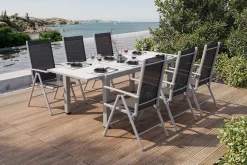 Villana Sylvania Garten-Essgruppe, 6 Personen, ausziehbarer Tisch 160–220 cm, Aluminium/Textil