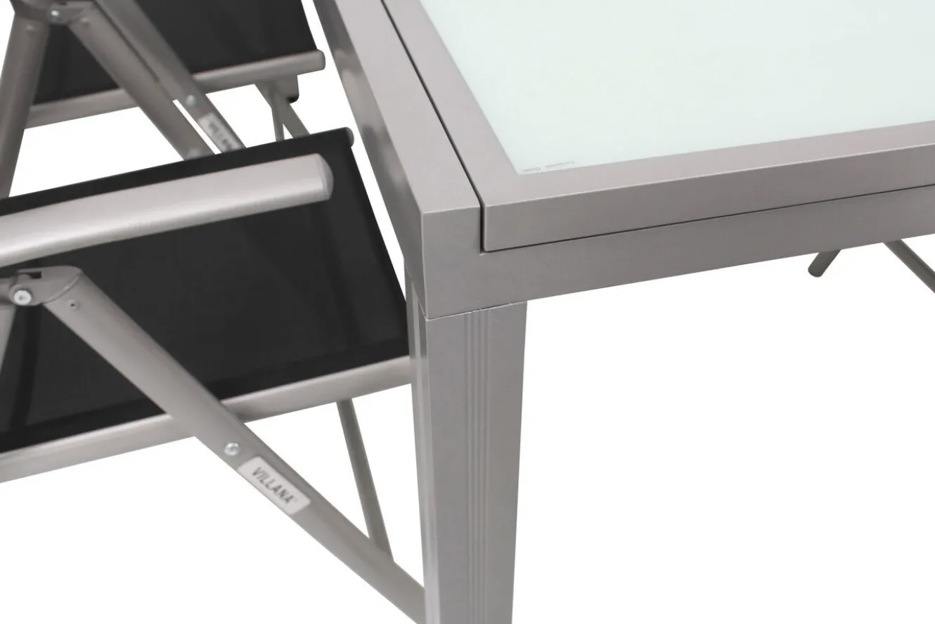 Villana Sylvania Garten-Essgruppe, 6 Personen, ausziehbarer Tisch 160–220 cm, Aluminium/Textil
