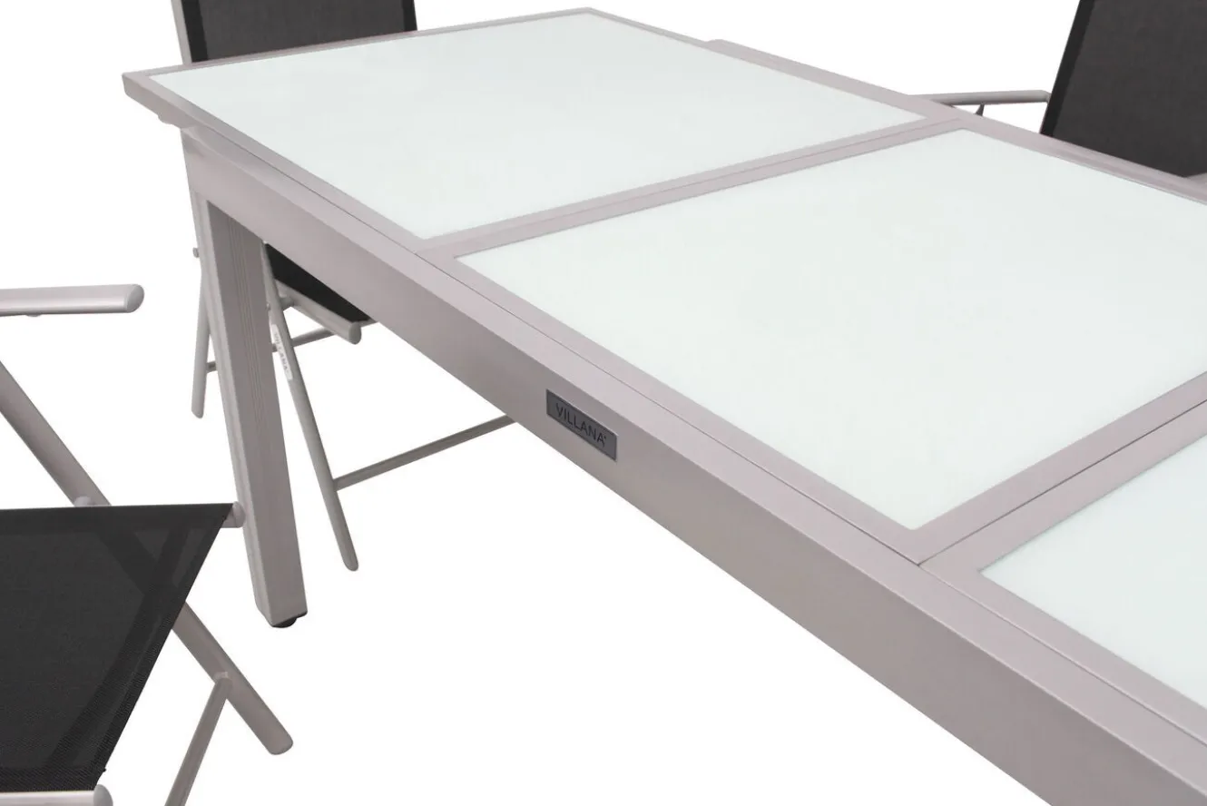 Villana Sylvania Garten-Essgruppe, 6 Personen, ausziehbarer Tisch 160–220 cm, Aluminium/Textil