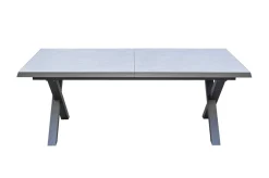 VILLANA Sylvania Garten-Essgruppe mit 6 Klappstühlen, silber/anthrazit, Aluminium/Glas, inkl. Eukalyptus-Armlehnen, ausziehbarer Tisch 160/220 x 90 cm, FSC®-zertifiziertes Produkt