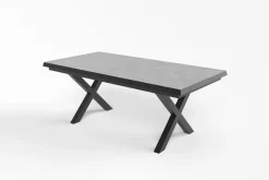 VILLANA Sylvania Garten-Essgruppe mit 6 Klappstühlen, silber/anthrazit, Aluminium/Glas, inkl. Eukalyptus-Armlehnen, ausziehbarer Tisch 160/220 x 90 cm, FSC®-zertifiziertes Produkt