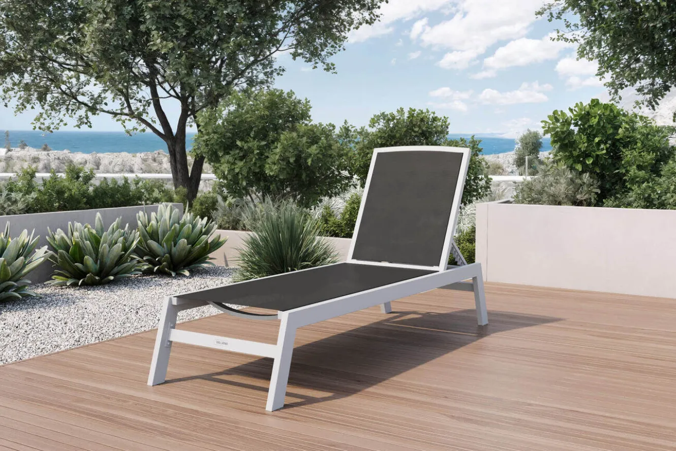 VILLANA Sylvania Gartenliege, silber/schwarz, Alu/Textil, 198 x 60 x 32 cm, verstellbar