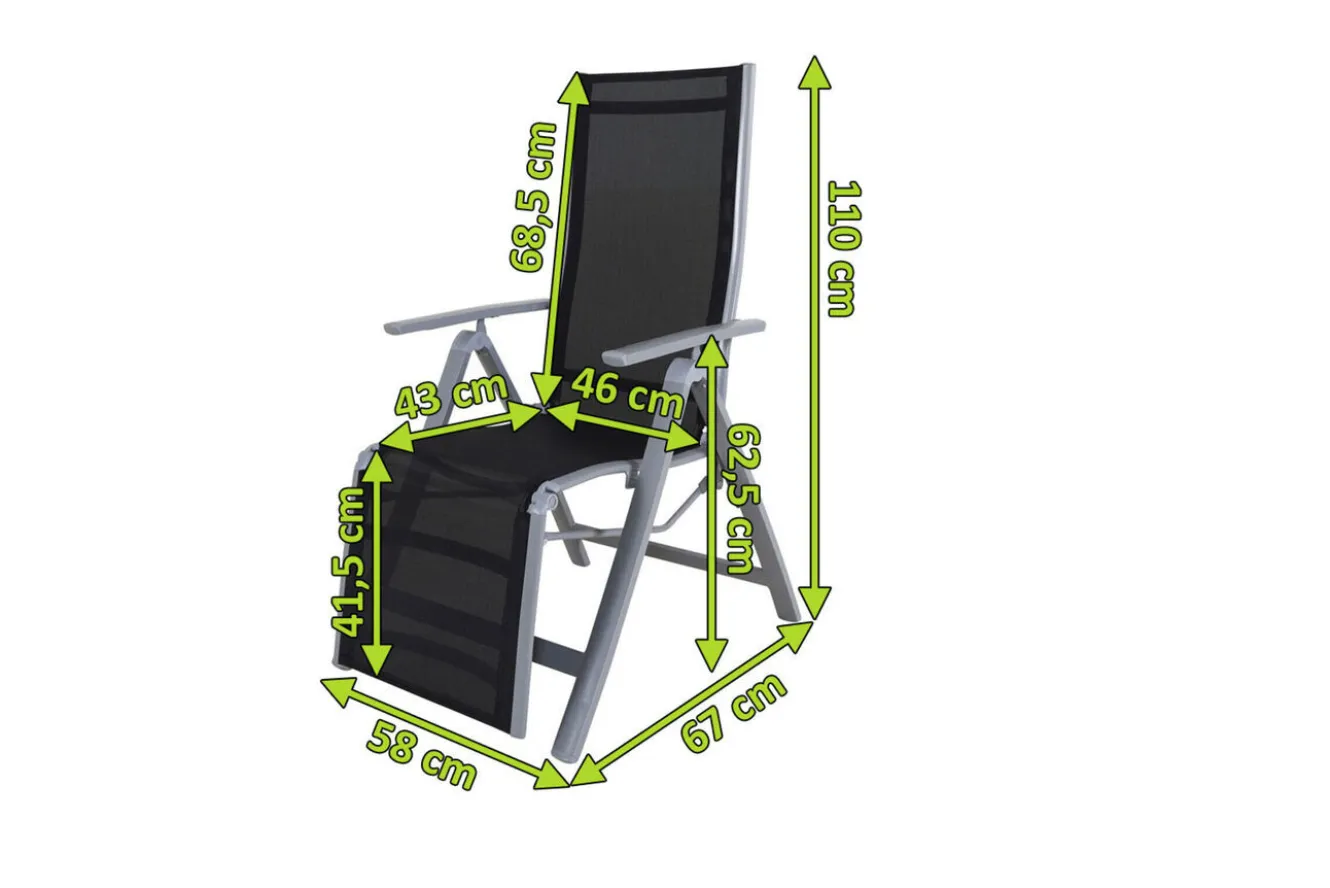 VILLANA Sylvania Relaxsessel, silber/schwarz, Alu/Textilene, 67 x 58 x 110 cm, klappbar
