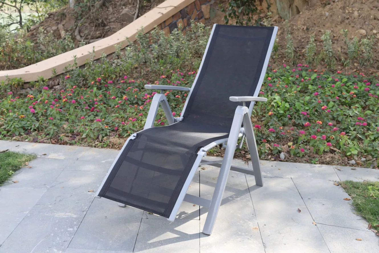 VILLANA Sylvania Relaxsessel, silber/schwarz, Alu/Textilene, 67 x 58 x 110 cm, klappbar