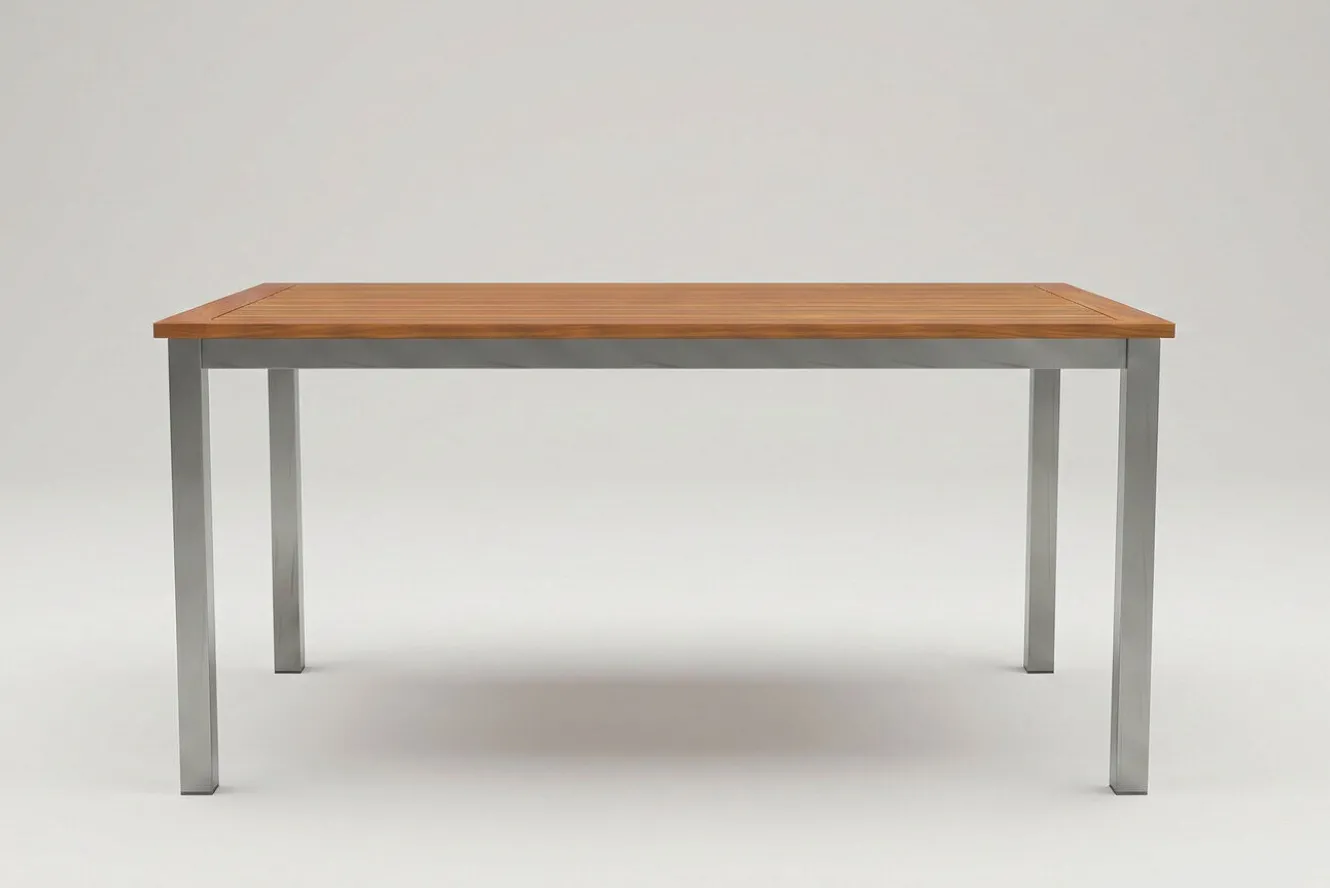 VILLANA Tasmania Esstisch, Silber/Natural, Aluminium/Eukalyptus, 150 x 90 cm, mit Fußkappen, hohe Belastbarkeit, FSC®-zertifiziertes Produkt