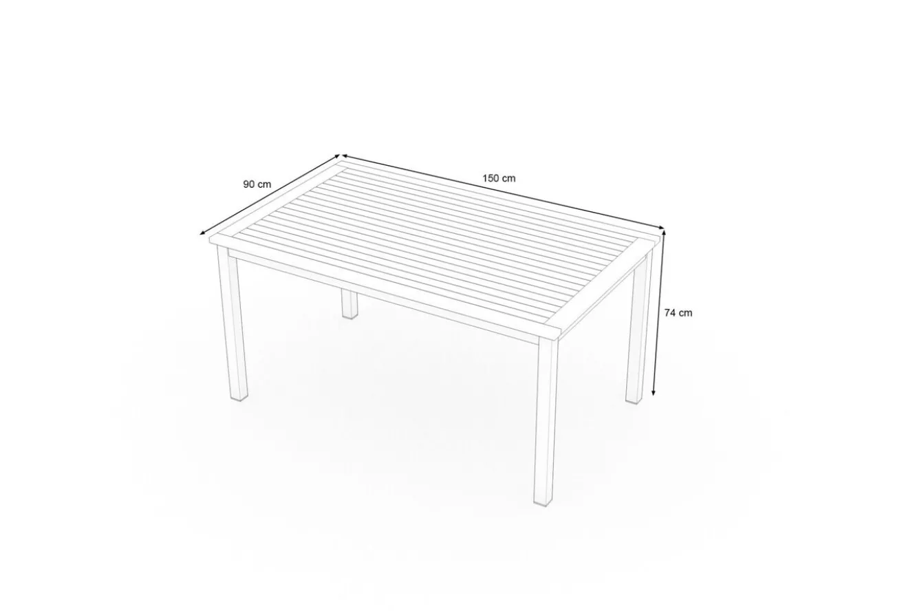 VILLANA Tasmania Esstisch, Silber/Natural, Aluminium/Eukalyptus, 150 x 90 cm, mit Fußkappen, hohe Belastbarkeit, FSC®-zertifiziertes Produkt